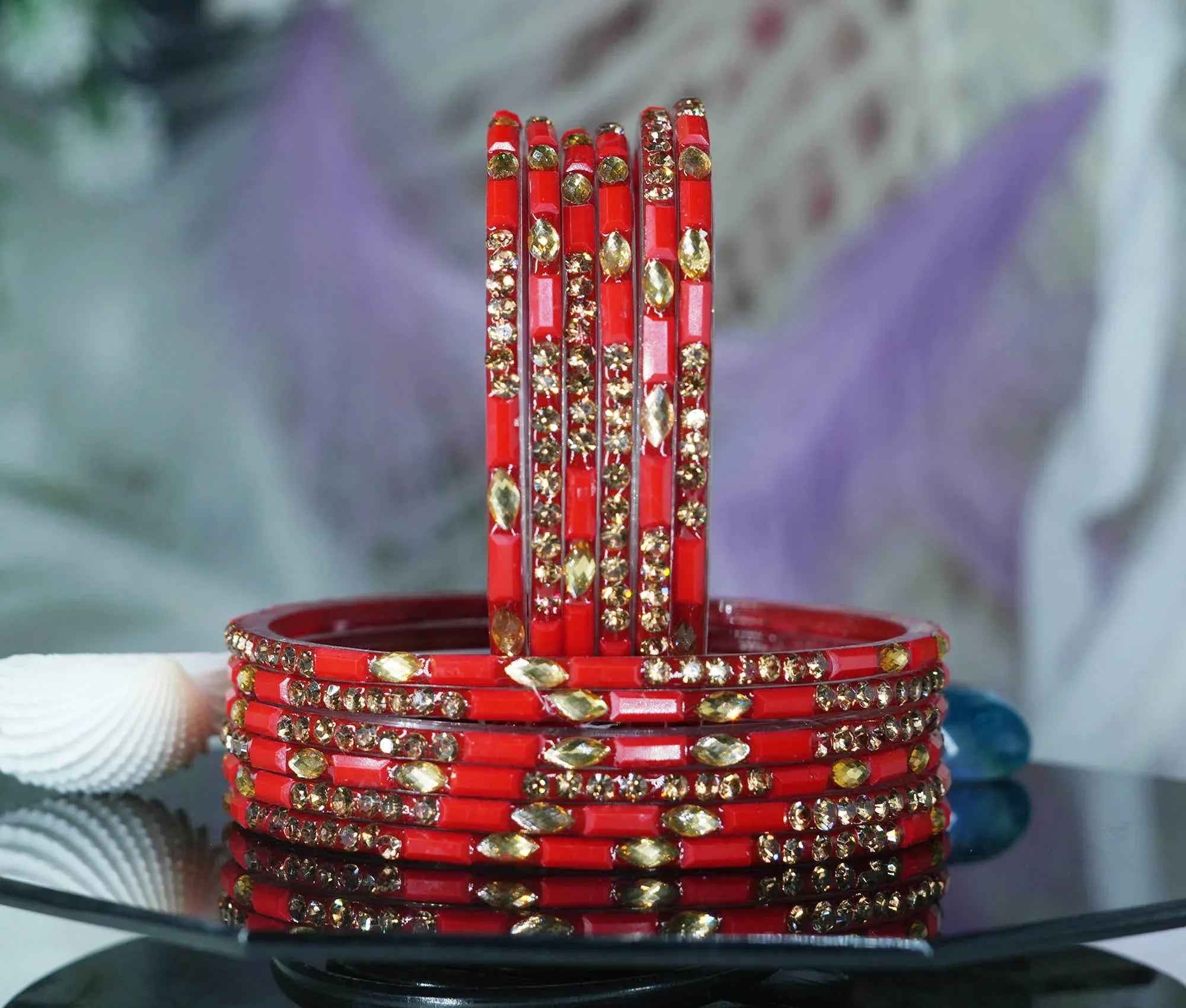 Multiple Color Glass Bangle with Stone Beads Work for Women & Girls (Pack 12 Bangles) - The Golden Cascade